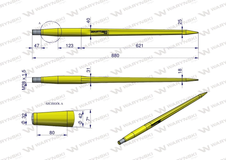 Ząb ładowacza ciężki uniwersalny prosty L- 880 mm Tur na tuleję W-5791200 WARYŃSKI (2)