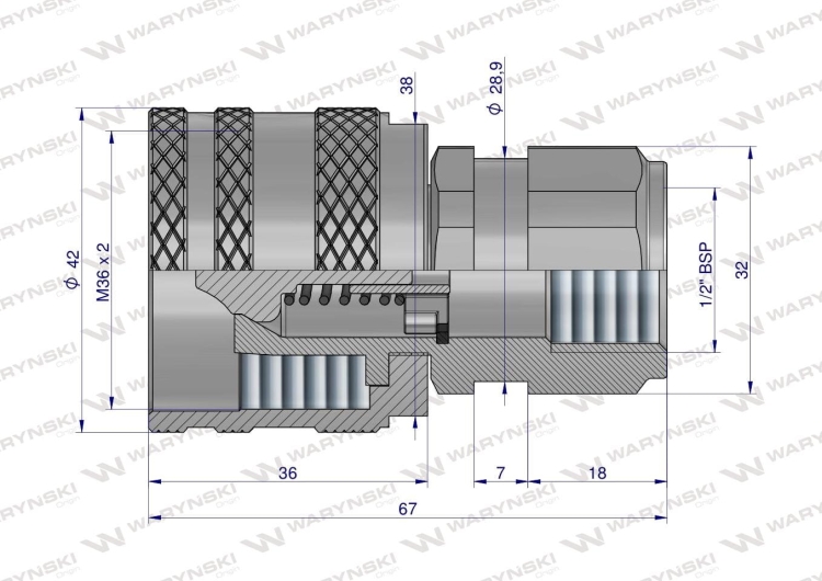 Szybkozłącze hydrauliczne skręcane wtyczka G1/2"BSP gwint wewnętrzny 300bar Waryński 2