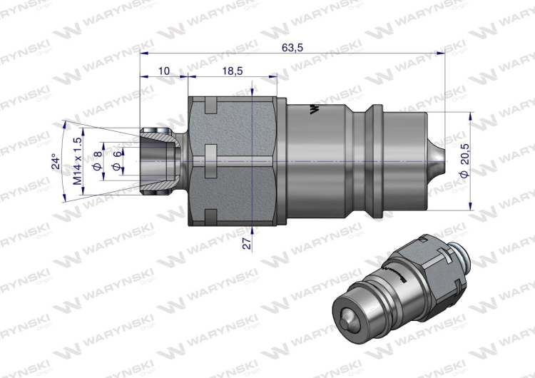 Szybkozłącze hydrauliczne wtyczka M14x1.5 gwint zewnętrzny EURO (9100814W) (ISO 7241-A) Waryński 3