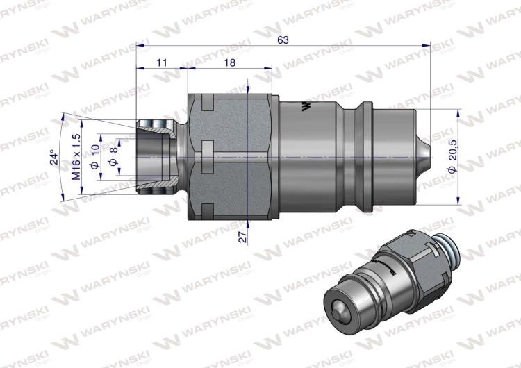 Szybkozłącze hydrauliczne wtyczka M16x1.5 gwint zewnętrzny EURO (9100816W) (ISO 7241-A) Waryński 4
