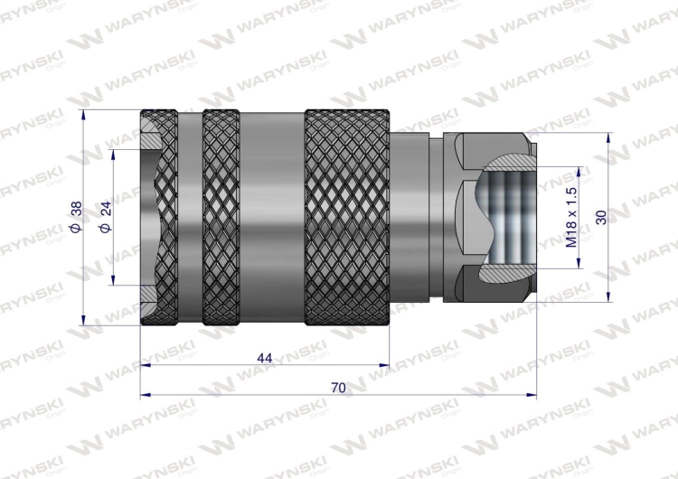 Szybkozłącze hydrauliczne gniazdo M18x1.5 gwint wewnętrzny EURO PUSH-PULL (ISO 7241-A) Waryński 2
