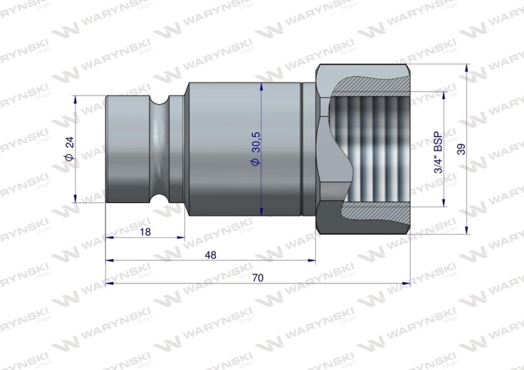 Szybkozłącze hydrauliczne suchoodcinające (rozmiar 1/2) wtyczka G3/4"BSP gwint wewnętrzny ISO16028 Waryński 2