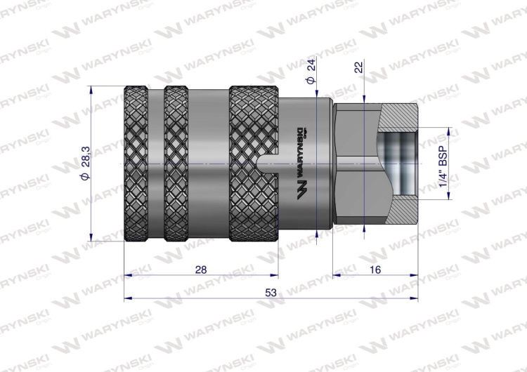 Szybkozłącze hydrauliczne suchoodcinające gniazdo G1/4"BSP gwint wewnętrzny ISO16028 Waryński 2