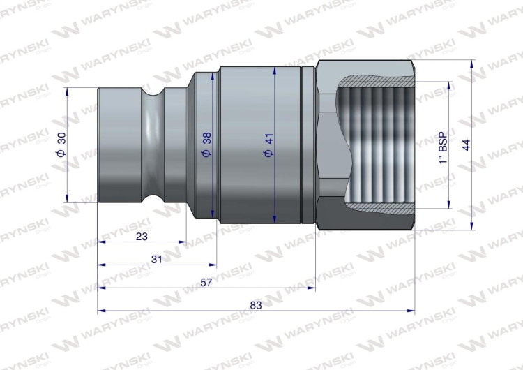 Szybkozłącze hydrauliczne suchoodcinające (rozmiar 3/4) wtyczka G1"BSP gwint wewnętrzny ISO16028 Waryński 4