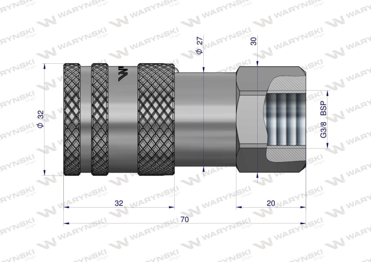 Szybkozłącze hydrauliczne suchoodcinające gniazdo G3/8"BSP gwint wewnętrzny ISO16028 Waryński  4