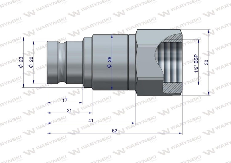 Szybkozłącze hydrauliczne suchoodcinające (rozmiar 3/8) wtyczka G1/2"BSP gwint wewnętrzny ISO16028 Waryński 4