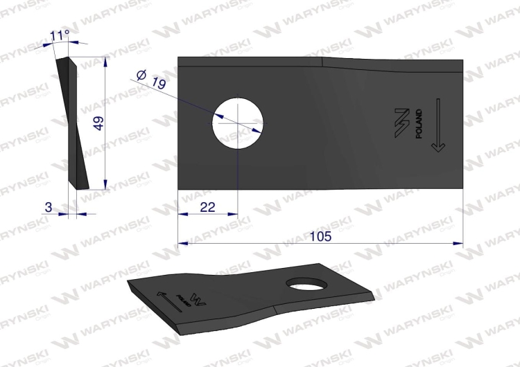 Nóż nożyk kosiarka 105X48X3X19 lewy zastosowanie 9041788 Niemeyer WARYŃSKI (3)