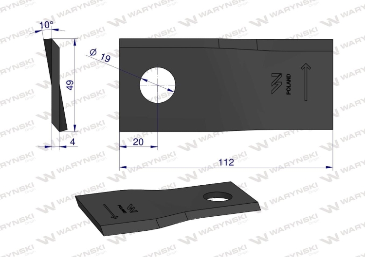 Nóż nożyk kosiarka 112X48X4X19 lewy  139888.0 Krone WARYŃSKI  (3)