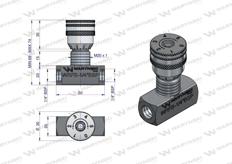 Zawór dławiący WRFB 90 1/4"BSP Waryński 2
