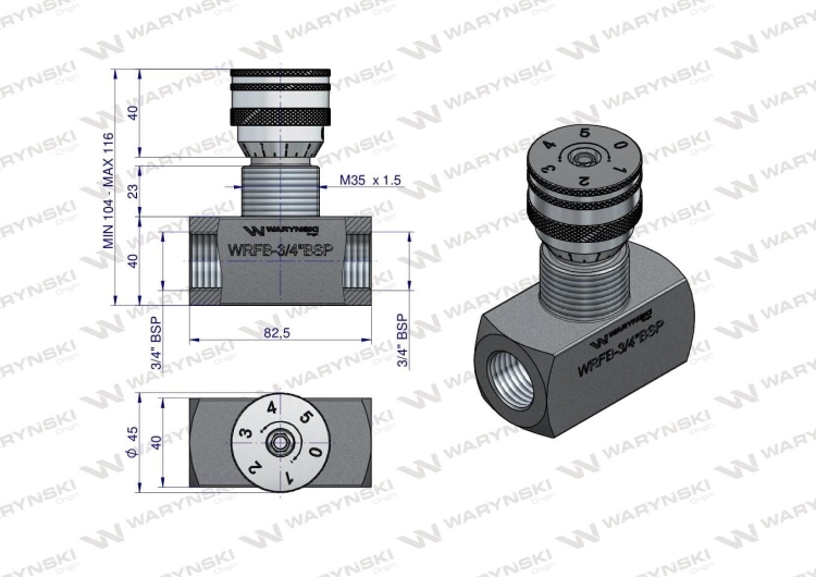 Zawór dławiący WRFB 90 3/4"BSP Waryński 2