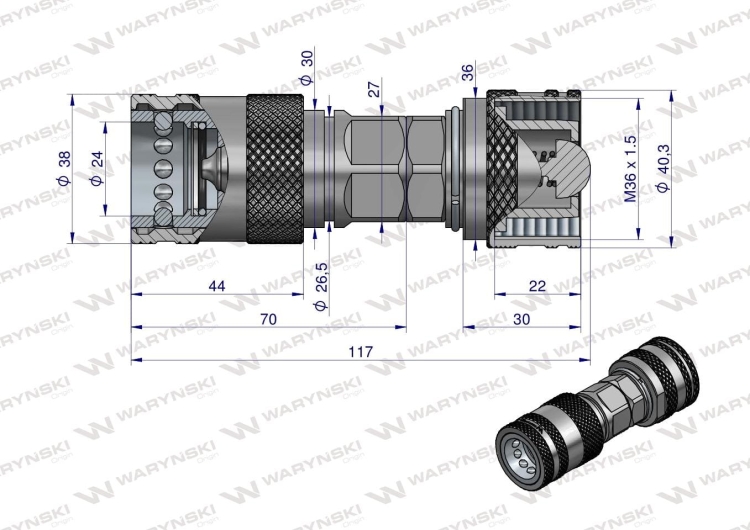 Redukcja wtyczka/gniazdo EURO PUSH-PULL skręcane (50493REDUKCJA) Waryński 2