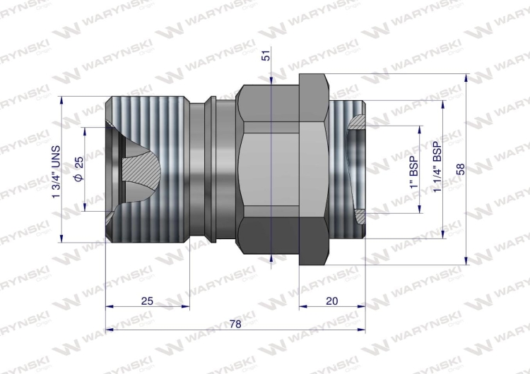 Szybkozłącze hydrauliczne skręcane (motylkowe) gniazdo G3/4"BSP gwint wewnętrzny 250bar Waryński 2
