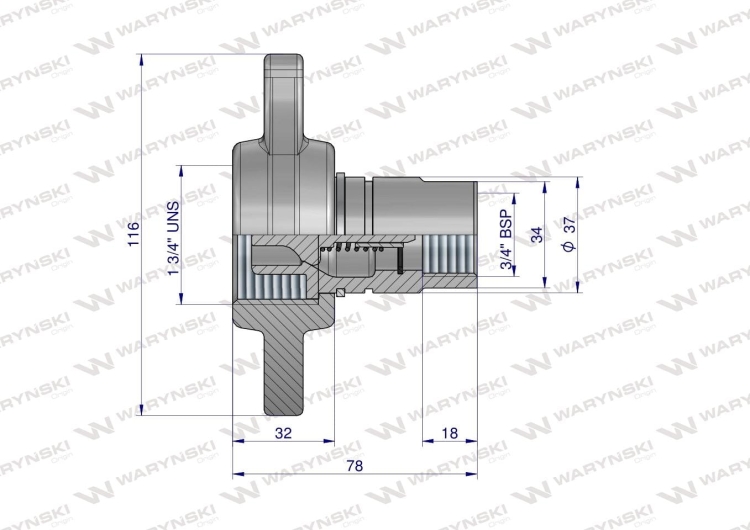 Szybkozłącze hydrauliczne skręcane (motylkowe) wtyczka G3/4"BSP gwint wewnętrzny 250bar Waryński 2