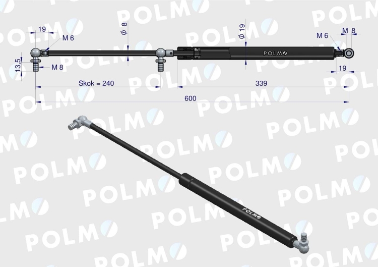 Siłownik drzwi L max. 600mm 04373763P DEUTZ POLMO 2