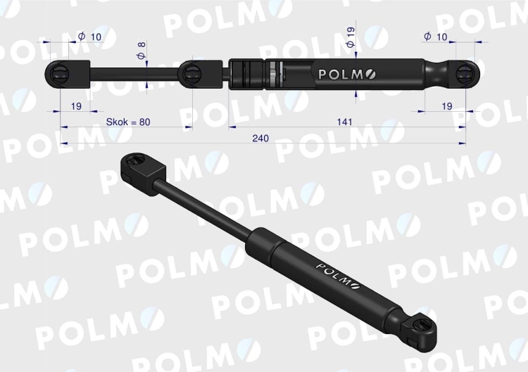 Siłownik tylnej szyby L max. 240mm 1284636C1P CASE IH POLMO 2