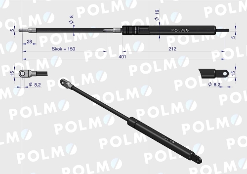Siłownik maski silnika L max. 400mm 1531489C0P CASE IH POLMO 2