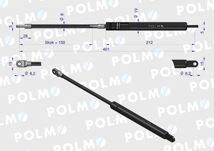 Siłownik maski silnika L max. 400mm 1531489C0P CASE IH POLMO 2