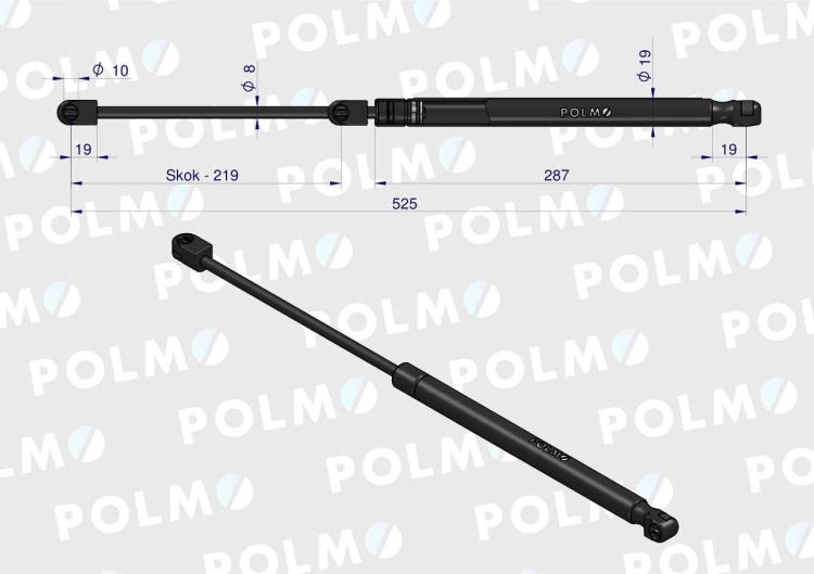 Siłownik szyby tylnej L max. 525mm 3301920M91P MASSEY FERGUSON LANDINI POLMO 3