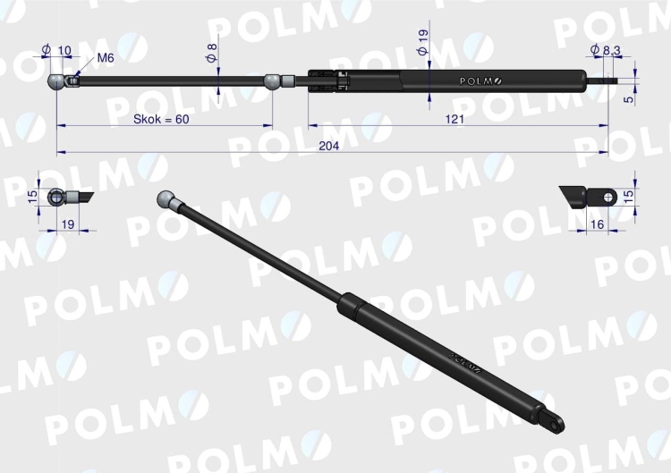 Siłownik pedału sprzęgła L max. 204mm 3583941M1P MASSEY FERGUSON POLMO 2