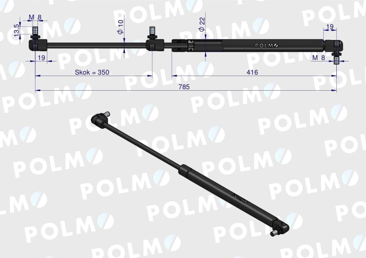 Siłownik maski L max. 785mm 3780734M1P MASSEY FERGUSON POLMO 3