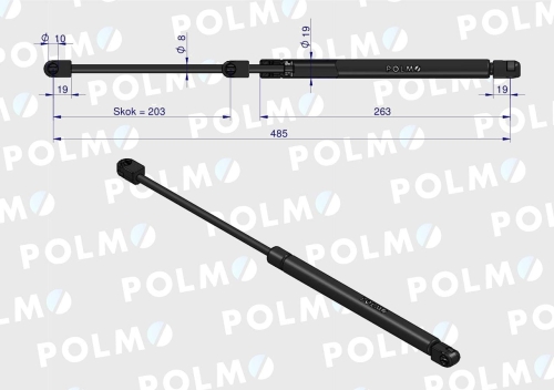 Siłownik szyby tylnej L max. 485mm 3816796M1P MASSEY FERGUSON POLMO 2
