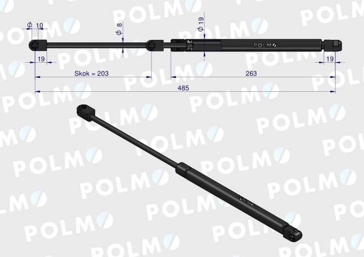 Siłownik szyby tylnej L max. 485mm 3816796M1P MASSEY FERGUSON POLMO 2