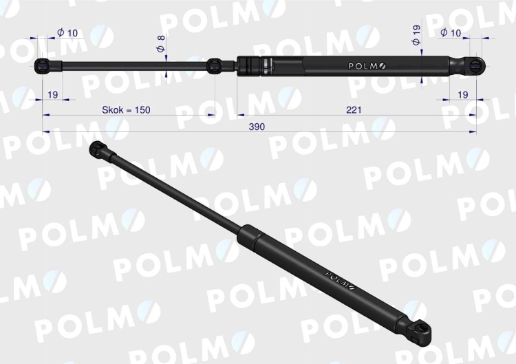 Siłownik szyby tylnej L max. 390mm 44910537P CASE IH NEW HOLLAND STEYR POLMO 2