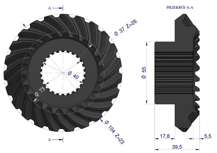 Para kół stożkowych E93125003 Kosiarka Czeska 508905049 (3)