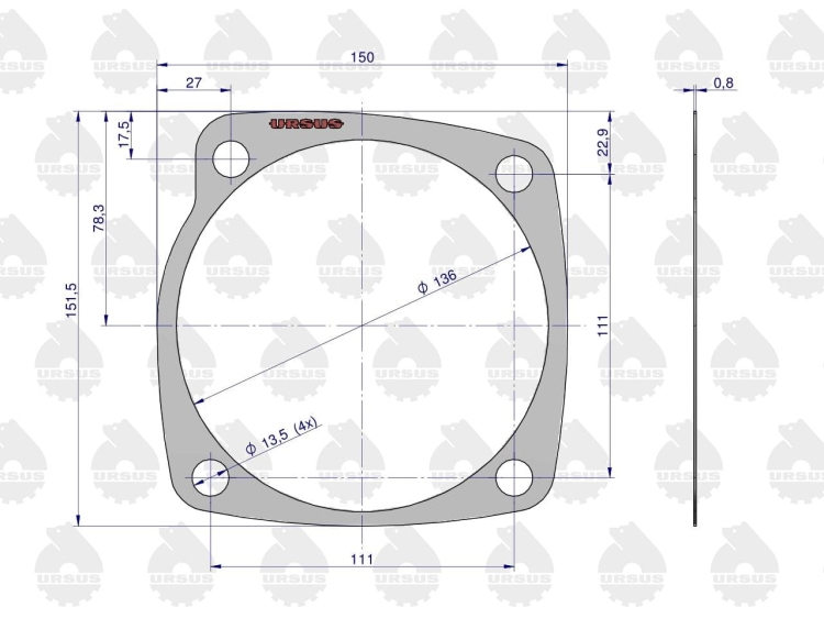 Uszczelka wyjścia przedni napęd C-385 krążelit 0.8mm ORYGINAŁ URSUS 2
