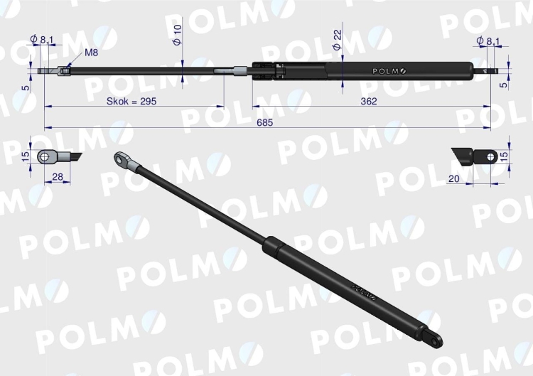 Siłownik sprężyna gazowa uniwersalna do prasy L max 685mm 084980 NEW HOLLAND CASE POLMO 3