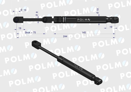Siłownik drzwi L max. 245mm AL110629P JOHN DEERE POLMO 2