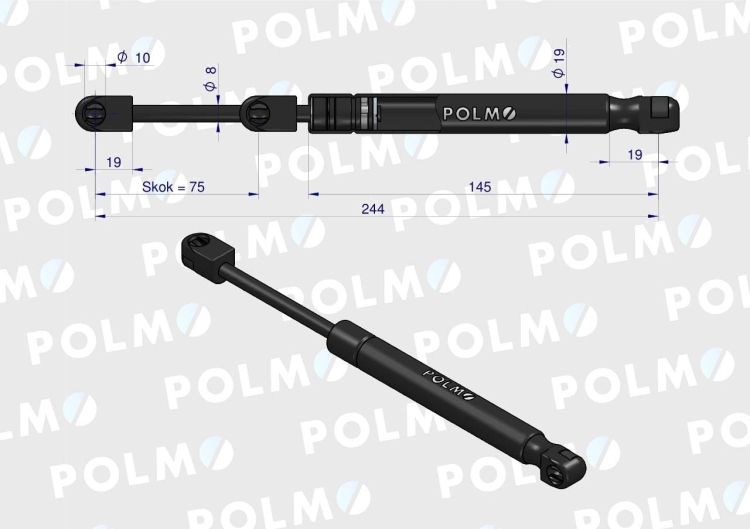 Siłownik drzwi L max. 245mm AL110629P JOHN DEERE POLMO 2