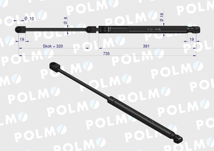 Siłownik szyby tylnej L max. 740mm AL66991P JOHN DEERE POLMO  3