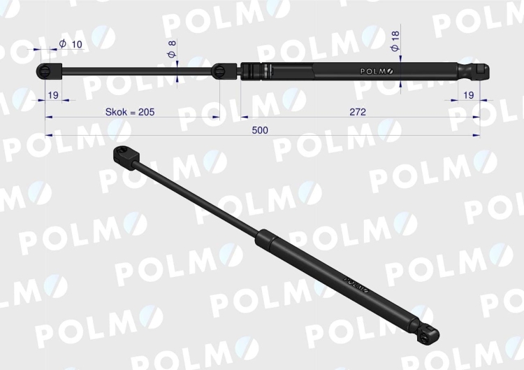 Siłownik szyby przedniej L max. 506mm CA592285P FENDT POLMO 3