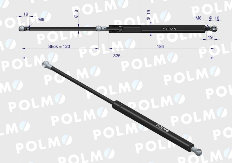 Siłownik drzwi L max. 326mm CA943290P FENDT POLMO 2