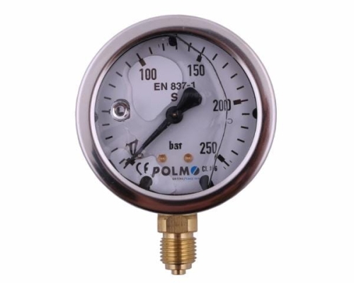 Manometr glicerynowy M63 0-250 bar dolne przyłącze G1/4" POLMO 2