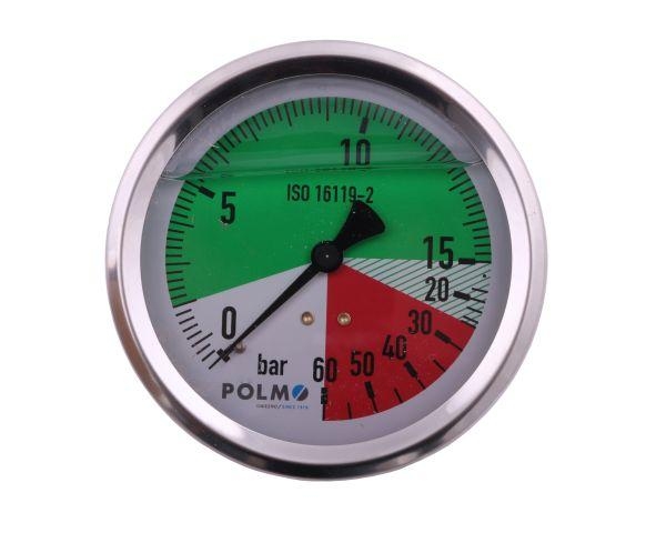 Manometr glicerynowy M100 0-15/60 bar gwint G1/4" tylne przyłącze obudowa kwasoodporna sadowniczy POLMO 2