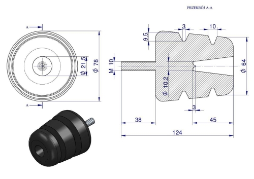 Resor odbój gumowy śruba M10 wysokość 85mm stożkowy Nr-189 Przyczepa 2