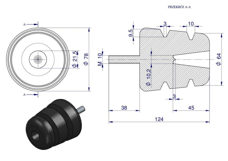 Resor odbój gumowy śruba M10 wysokość 85mm stożkowy Nr-189 Przyczepa 2