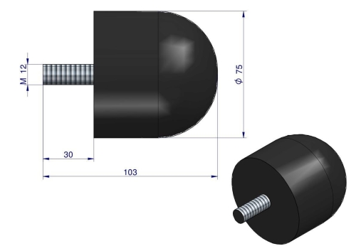 Resor odbój gumowy śruba M12 wysokość 74mm NR-192 Przyczepa 2
