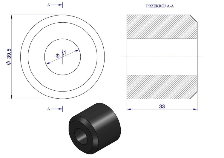 Resor odbój gumowy 17x40x35 Przyczepa HL 69941225359 rysunek techniczny