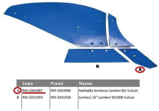 Dłuto nakładka lemiesza lewa 3363987 Lemken BU Vulcan 2