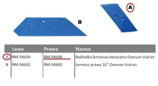 Dłuto nakładka lemiesza obracalna prawa Overum Vulcan 94608 (2)