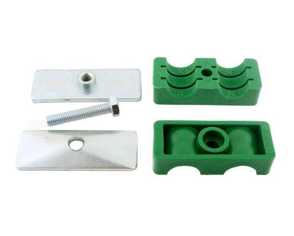 Uchwyt (obejma) podwójny kompletny do rur/węży/przewodów - rozmiar fi 20mm 2