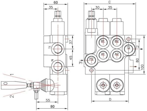 Rozdzielacz hydrauliczny dwusekcyjny 1-sekcja pływająca 40L 2