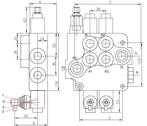 Rozdzielacz hydrauliczny pięciosekcyjny (5) 80L  2