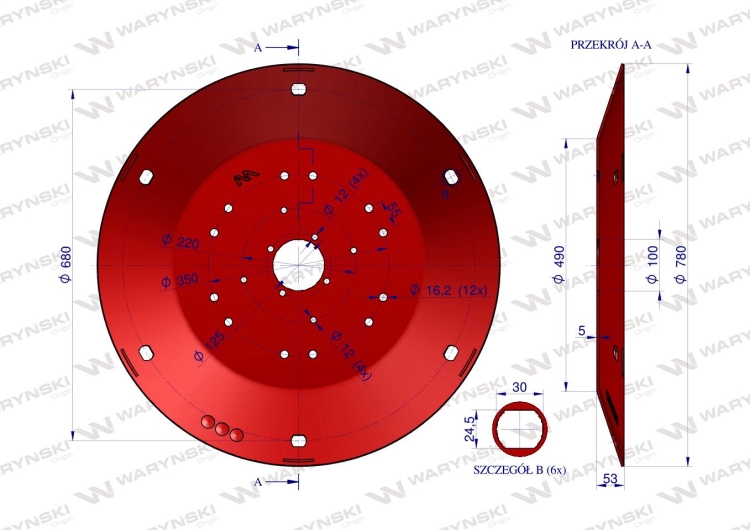 Talerz roboczy Kosiarka rotacyjna 1,65 m gr. 5mm Waryński 3