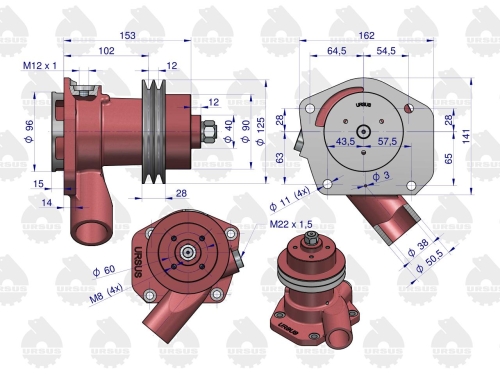 Pompa wody Wysoka II paski C-385 ORYGINAŁ URSUS  2