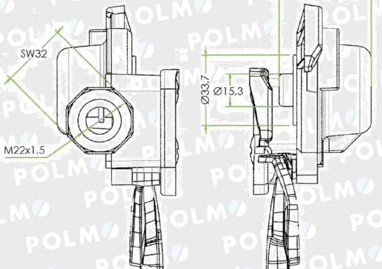 Złącze przewodów powietrza z zaworem C-330/360 (miękkie) 22x1.5 POLMO 4