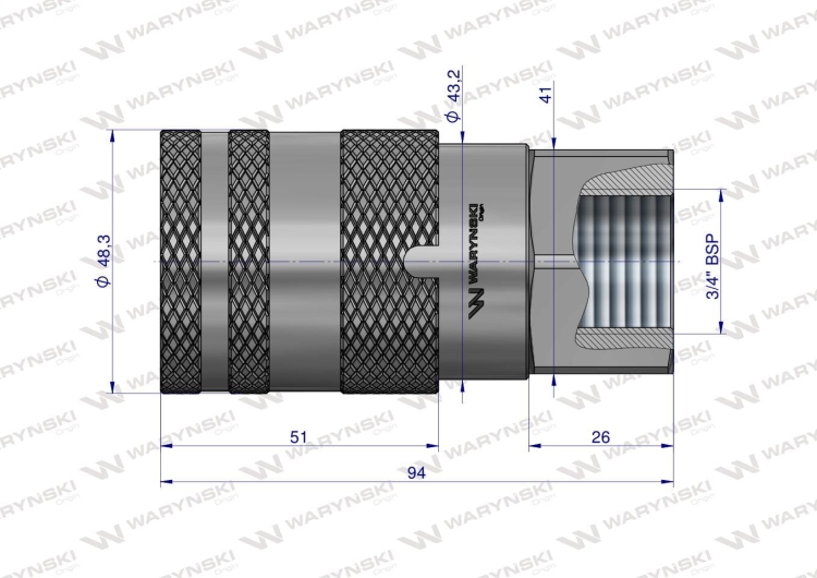 Szybkozłącze hydrauliczne suchoodcinające gniazdo G3/4"BSP gwint wewnętrzny ISO16028 Waryński 2
